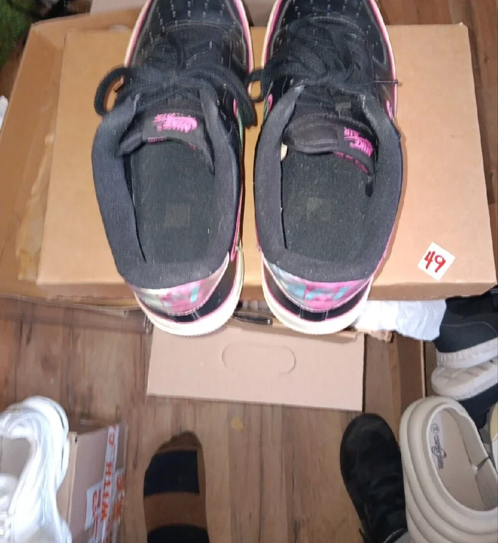 Nike AF1 NBA Colab, Black Leather Sneakers with Teal & Pink Swoosh